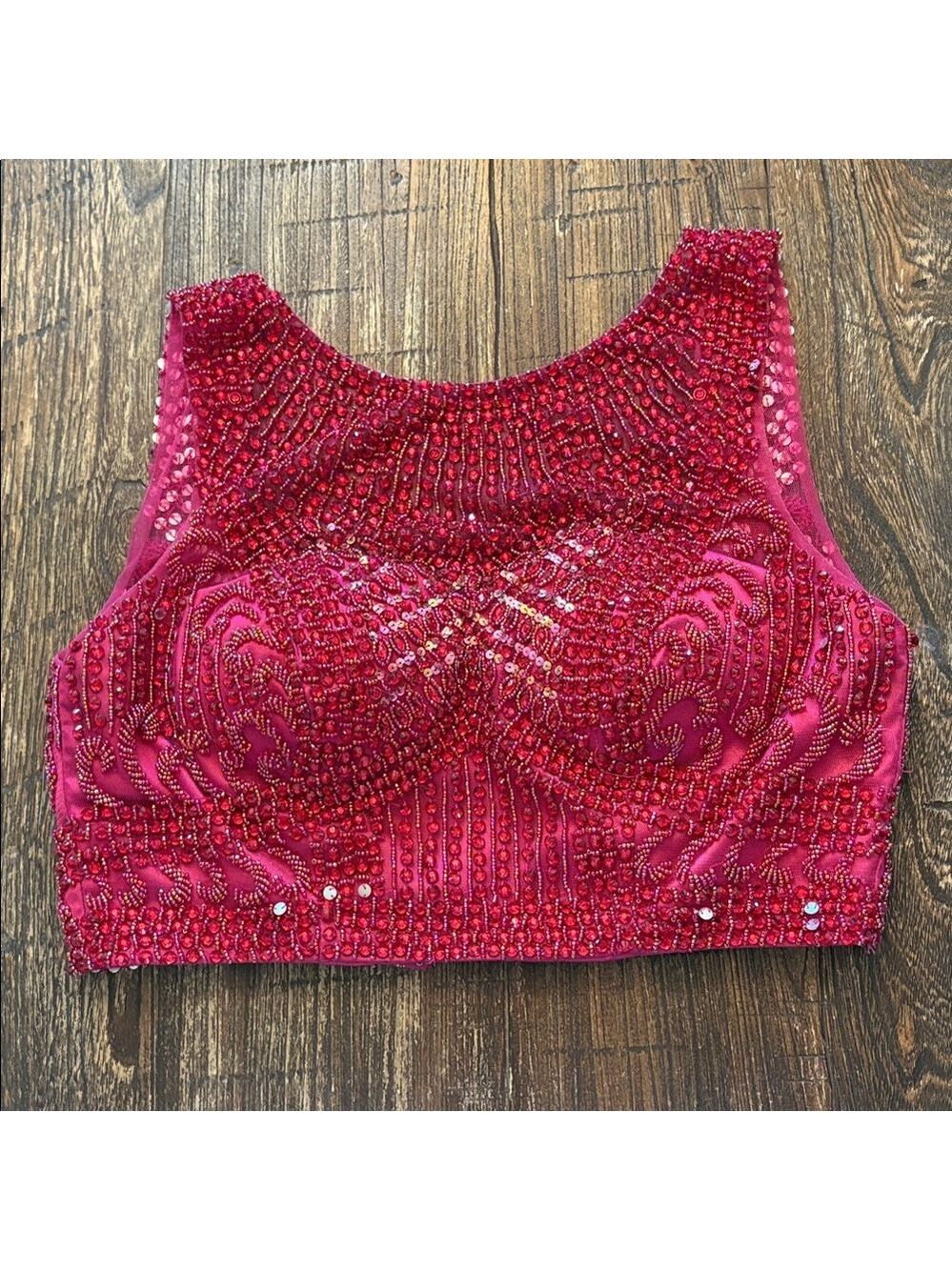 Sherri Hill Fuchsia Gold Beaded Sequin Halter Skirt Set Size 4 - Picture 7 of 11